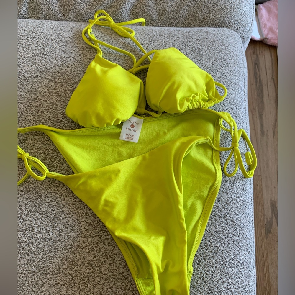 *bottoms only* Halter string Bikini Set. Neon green yellow shiny fluorescent. 20
